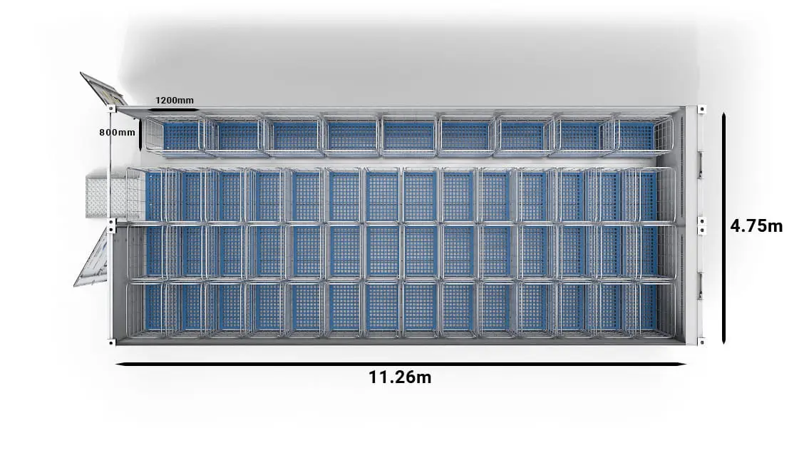 51 Rollcontainer in einem 2-Fach-40-Fuß Arctic SuperStore