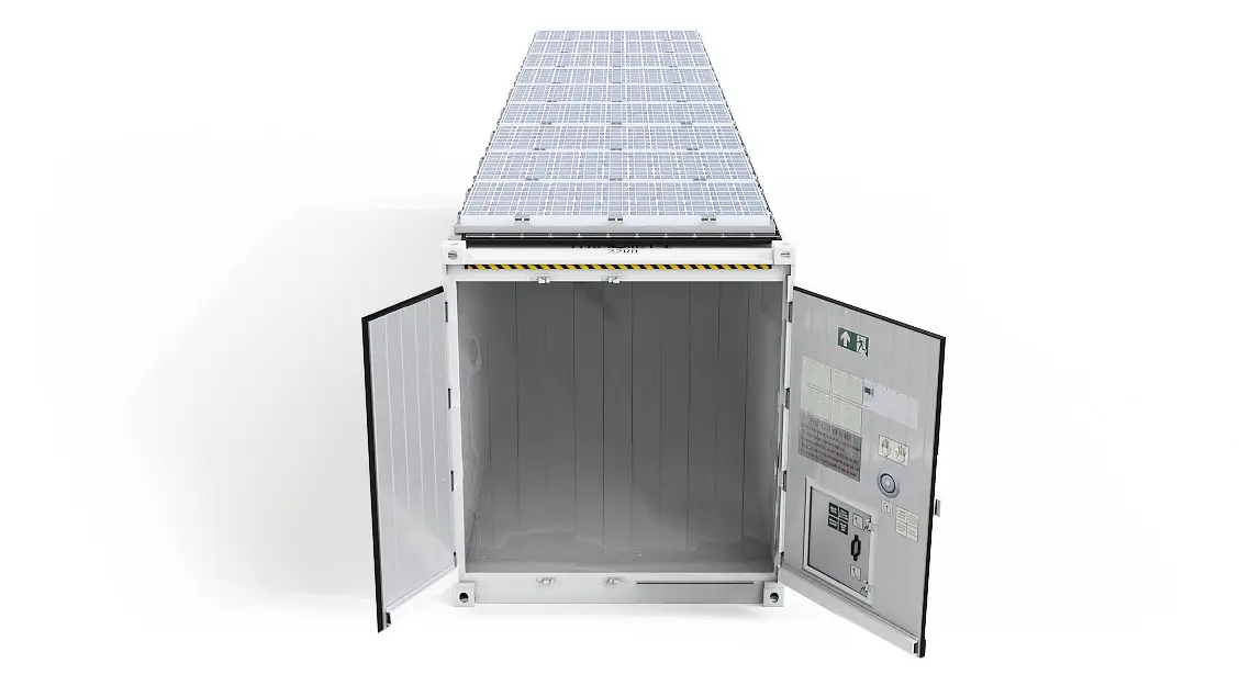 40ft ArcticStore Horizon mit Solarpanelen Offene Türen Frontansicht
